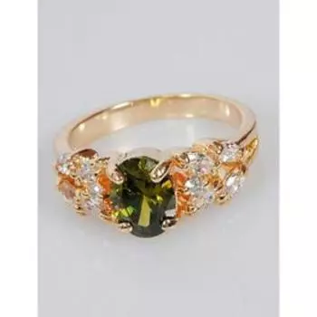 Кольцо с перидотом "Кабошон с косичкой", позолота с родированием , размер 16