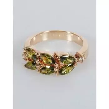 Кольцо с перидотом "Колосок", позолота с родированием , размер 16