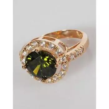 Кольцо с перидотом "Круг в цирконах", позолота с родированием, размер 18