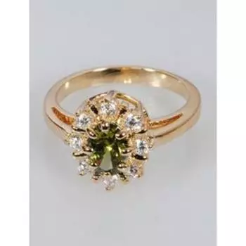 Кольцо с перидотом "Лучи", позолота с родированием, размер 17