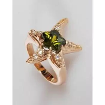 Кольцо с перидотом "Морская звезда", позолота с родированием , размер 16