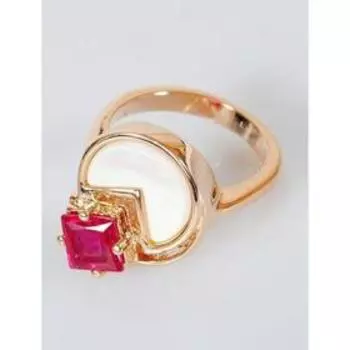 Кольцо с перламутром и корундом "Меркурий", позолота с родирование, размер 20