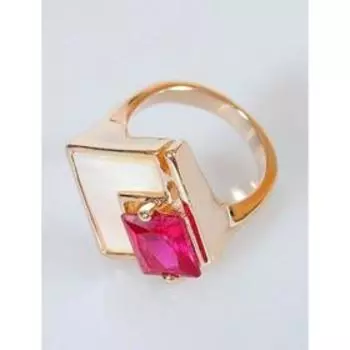 Кольцо с перламутром и корундом "Пирамида", позолота с родированием, размер 17