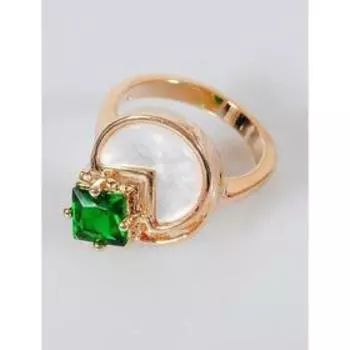 Кольцо с перламутром и зелёным фианитом "Меркурий", позолота с родир, размер 16