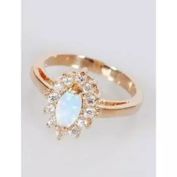 Кольцо с японским опалом "Узкий овал", позолота с родированием , размер 16