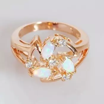 Кольцо с японским опалом "Звезда", позолота с родированием, размер 19