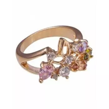 Кольцо с разноцветными фианитами "Букет Венеры", позолота с родир, размер 16
