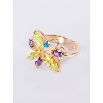 Кольцо с разноцветными фианитами "Цветочная бесконечность", поз с родир, размер 16