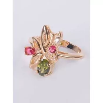 Кольцо с разноцветными фианитами "Лесная мелодия", позолота с родир, размер 16