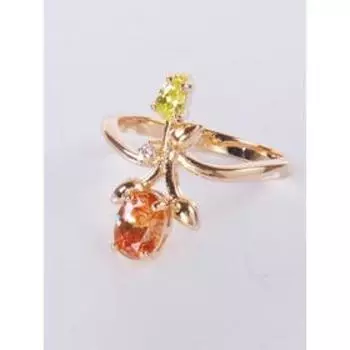 Кольцо с разноцветными фианитами "Тюльпан", позолота с родированием , размер 16