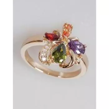 Кольцо с разноцветными фианитами "Весенний цветок", позолота с родиро, размер 16