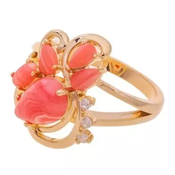 Кольцо с родохрозитом "Азалия", позолота с родированием, размер 20