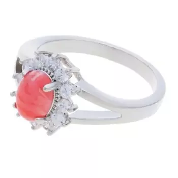 Кольцо с родохрозитом "Малый овал в цирконах", родирование, размер 16
