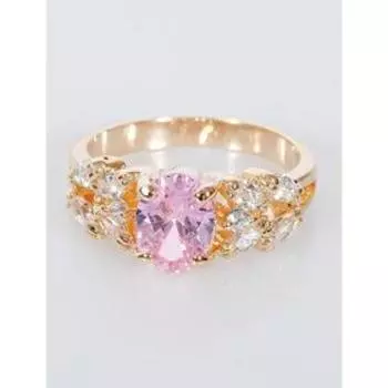 Кольцо с розовым фианитом кабошон с косичкой, позолота с родированием , размер 16