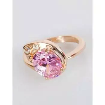 Кольцо с розовым фианитом полумесяц, позолота с родирование, размер 18