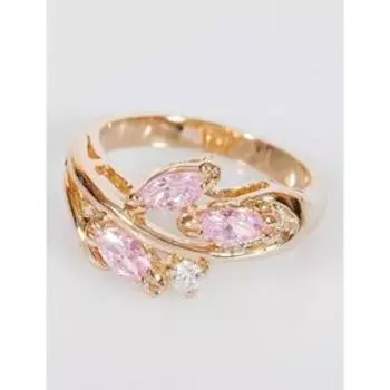 Кольцо с розовым фианитом Веточка, позолота с родированием , размер 16