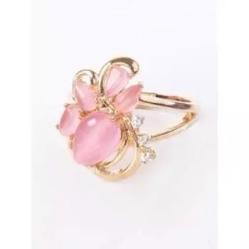 Кольцо с розовым кошачьим глазом "Азалия", позолота с родированием , размер 16