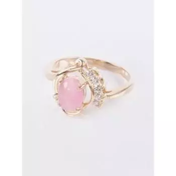 Кольцо с розовым кошачьим глазом "Чайка", позолота с родированием , размер 16