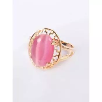 Кольцо с розовым кошачьим глазом "Греческое", позолота с родированием, размер 18