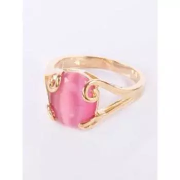 Кольцо с розовым кошачьим глазом "Лагуна", позолота с родированием , размер 16