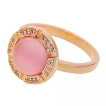 Кольцо с розовым кошачьим глазом "Луна", позолота с родированием, размер 18