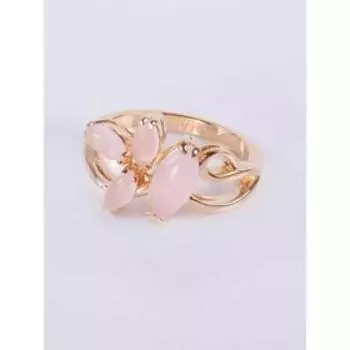 Кольцо с розовым кварцем "Нерине", позолота с родированием , размер 16