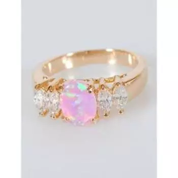 Кольцо с розовым опалом "Кабошон в цирконах", позолота с родированием , размер 16