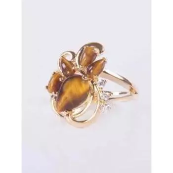 Кольцо с тигровым глазом "Азалия", позолота с родированием, размер 20