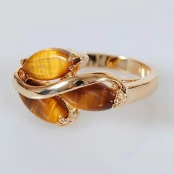 Кольцо с тигровым глазом "Большой рис", позолота с родированием, размер 19