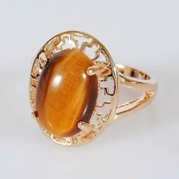 Кольцо с тигровым глазом "Греческое", позолота с родированием, размер 17