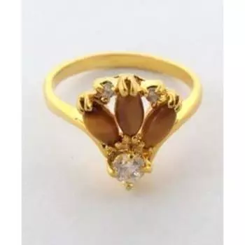 Кольцо с тигровым глазом "Гусиная лапка", позолота с родированием , размер 16