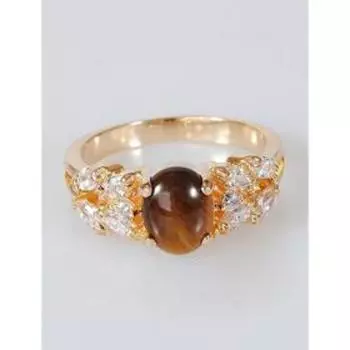 Кольцо с тигровым глазом "Кабошон с косичкой", позолота с родированием, размер 18