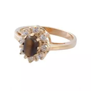 Кольцо с тигровым глазом "Лучи", позолота с родированием, размер 18