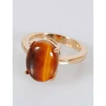Кольцо с тигровым глазом "Овал", позолота с родированием , размер 16