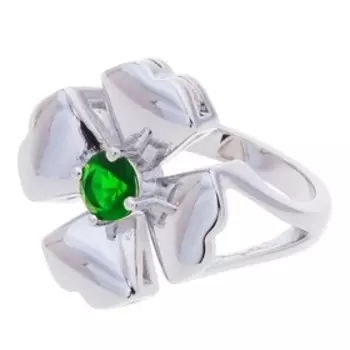 Кольцо с зеленым фианитом "Клевер 4 листа" размер 20