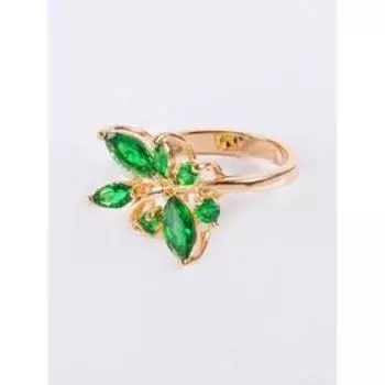 Кольцо с зелёным фианитом "Цветочная бесконечность", позолота с родир, размер 16