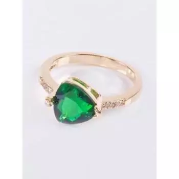 Кольцо с зелёным фианитом "Элизабет", позолота с родированием, размер 19