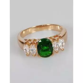 Кольцо с зелёным фианитом "Кабошон в цирконах", позолота с родированием, размер 17