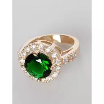 Кольцо с зелёным фианитом "Круг в цирконах", позолота с родированием, размер 20
