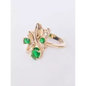 Кольцо с зелёным фианитом "Лесная мелодия", позолота с родированием , размер 16