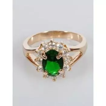 Кольцо с зелёным фианитом "Малый овал в цирконах", позолота с родированием, размер 17