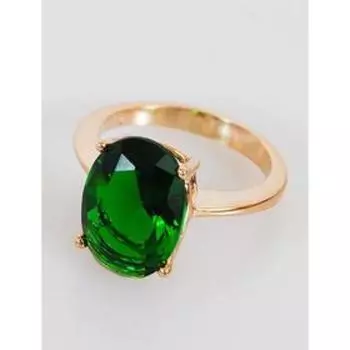 Кольцо с зелёным фианитом "Овал", позолота с родированием, размер 17