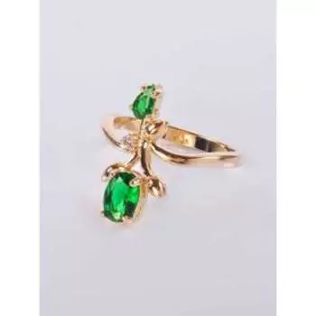 Кольцо с зелёным фианитом "Тюльпан", позолота с родированием , размер 16