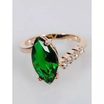 Кольцо с зелёным фианитом "Январь", позолота с родированием , размер 16
