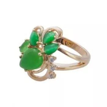 Кольцо с зелёным кошачьим глазом "Азалия", позолота с родированием, размер 20