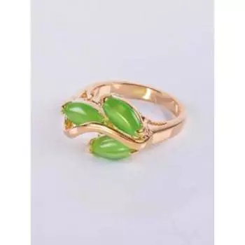 Кольцо с зелёным кошачьим глазом "Большой рис", позолота с родированием , размер 16