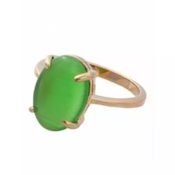 Кольцо с зелёным кошачьим глазом "Овал", позолота с родированием, размер 20