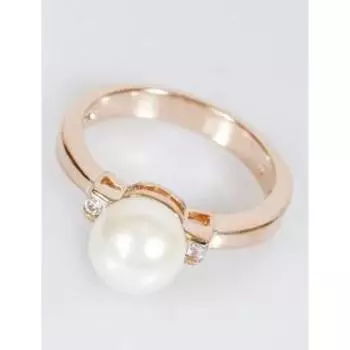 Кольцо с жемчугом "Бусина", позолота с родированием , размер 16