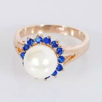 Кольцо с жемчугом "Бусина" в шпинели, позолота с родированием, размер 16