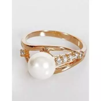 Кольцо с жемчугом "Глаз", позолота с родированием, размер 18